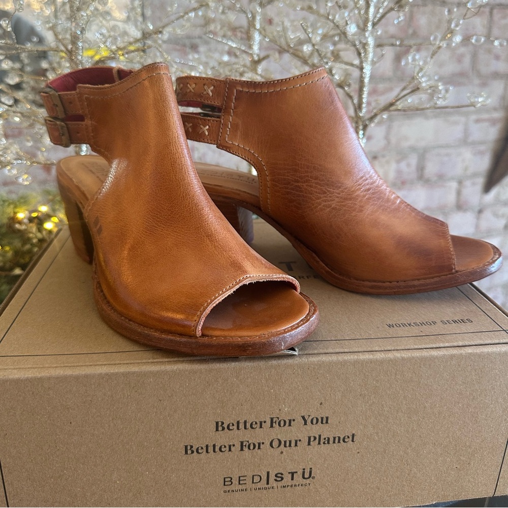 BED|STU Brown Leather Open-Toe Heels